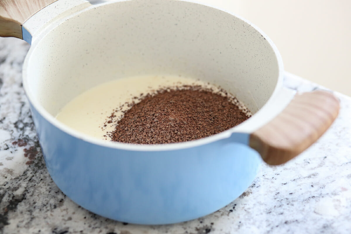 Chocolate and cream in sauce pan