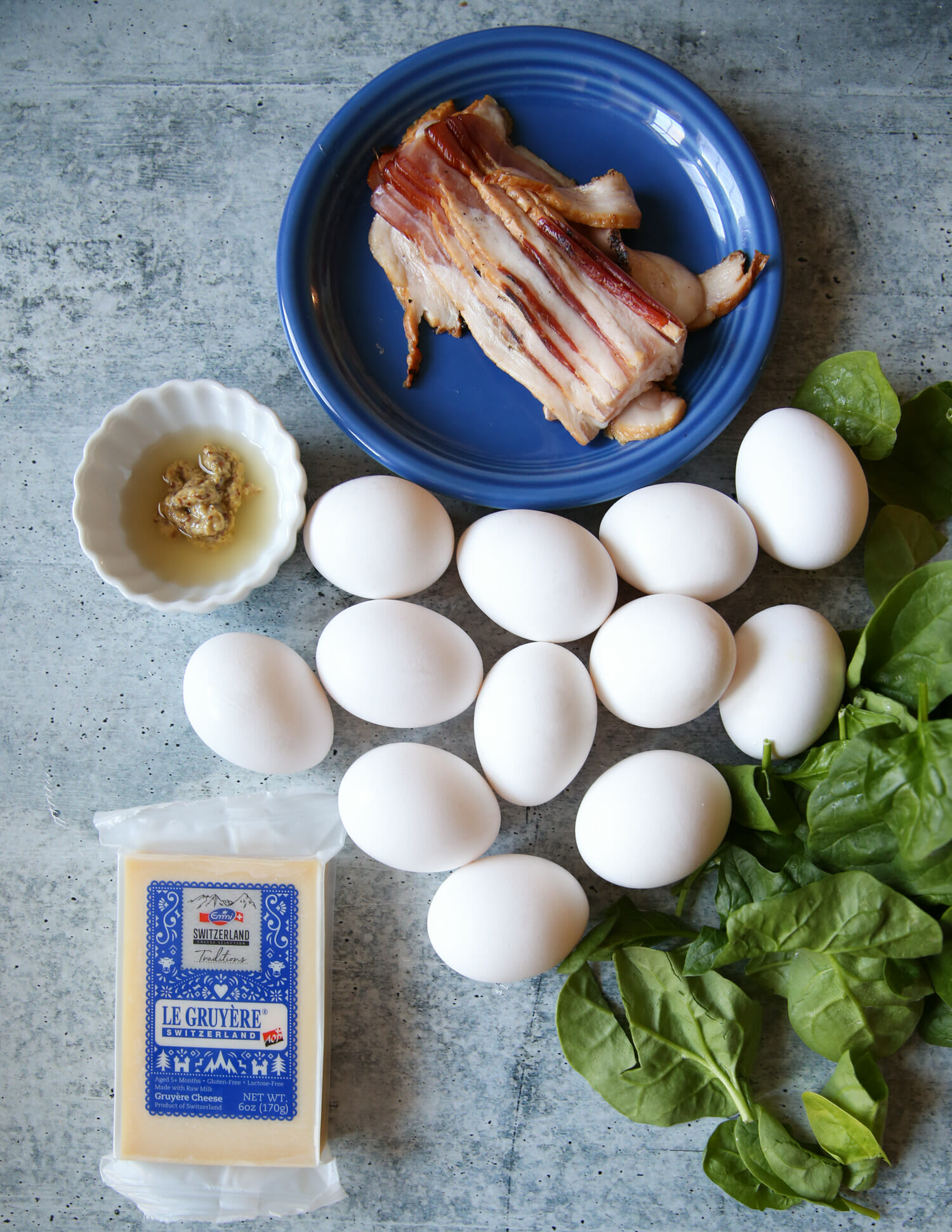 ingredients for bacon and spinach frittata