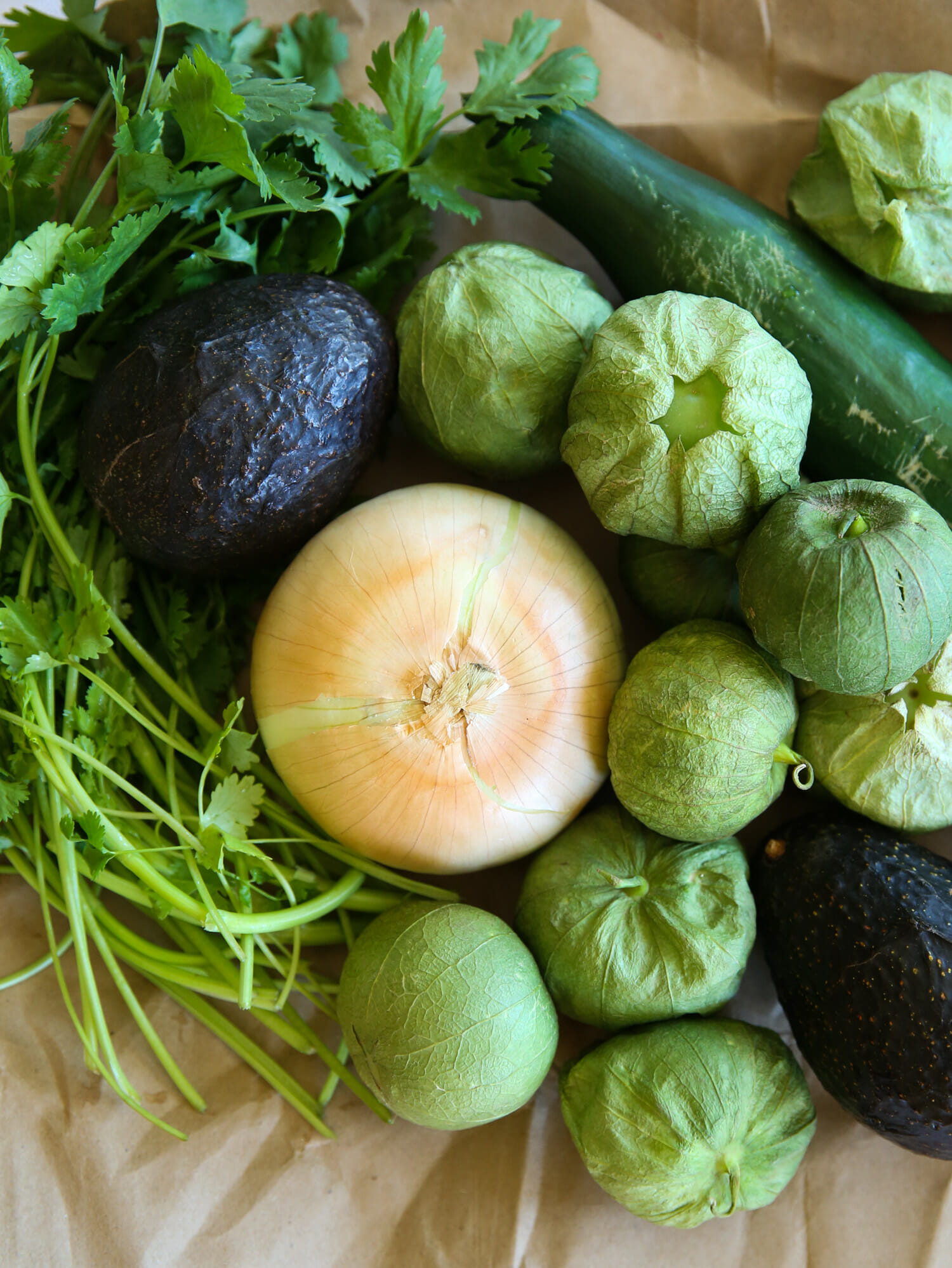 ingredients for avocado salsa verde from our best bites