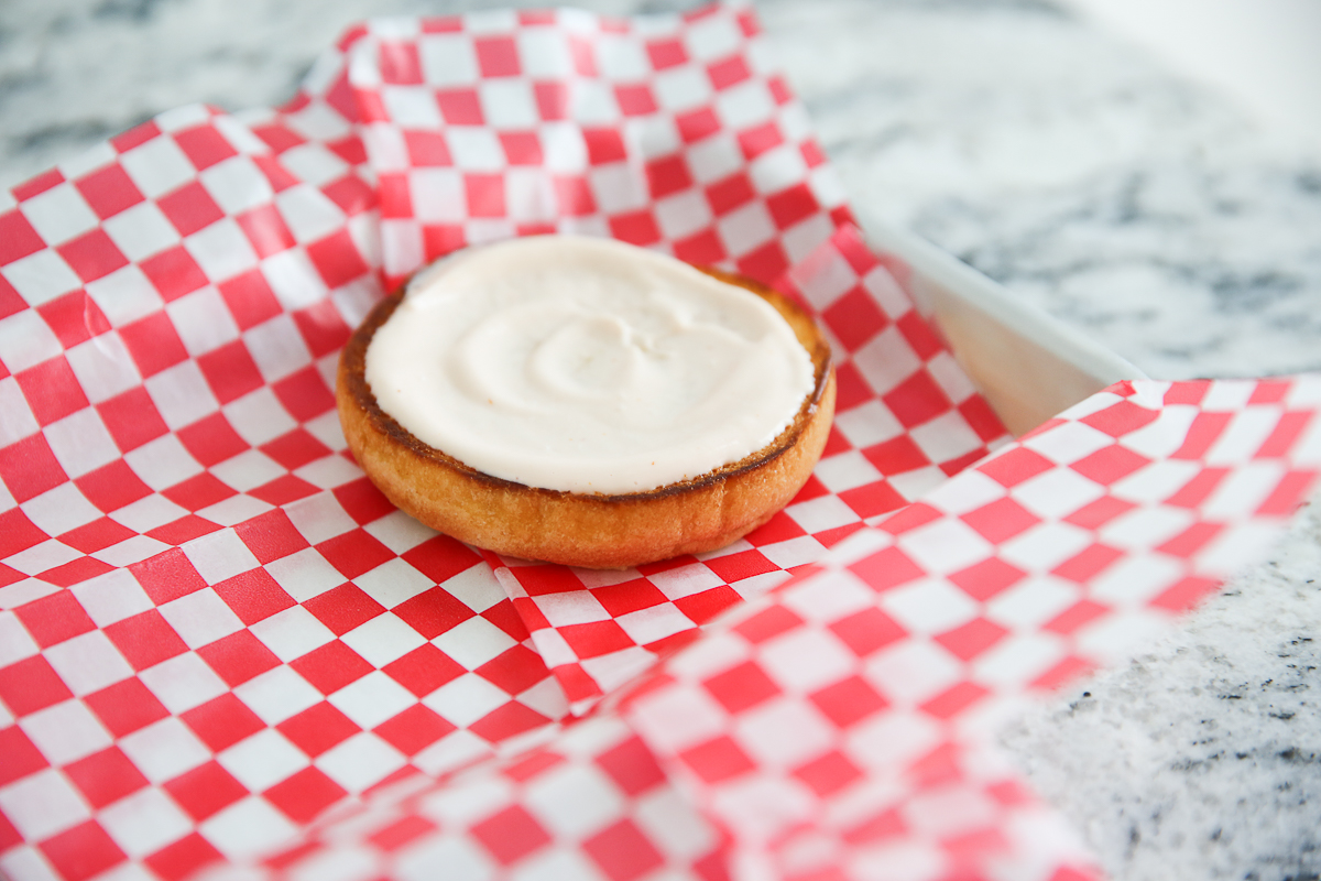 hamburger bun with fry sauce on top