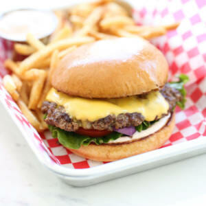 Cheeseburger on Tray with fries