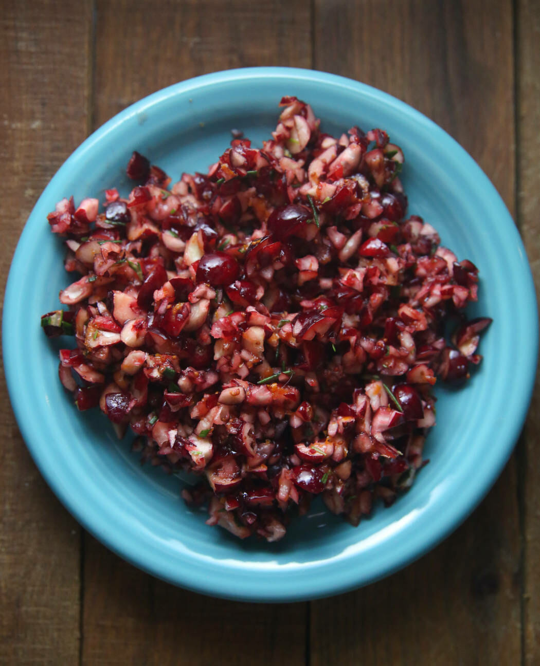 cranberry relish mixture on a blue plate