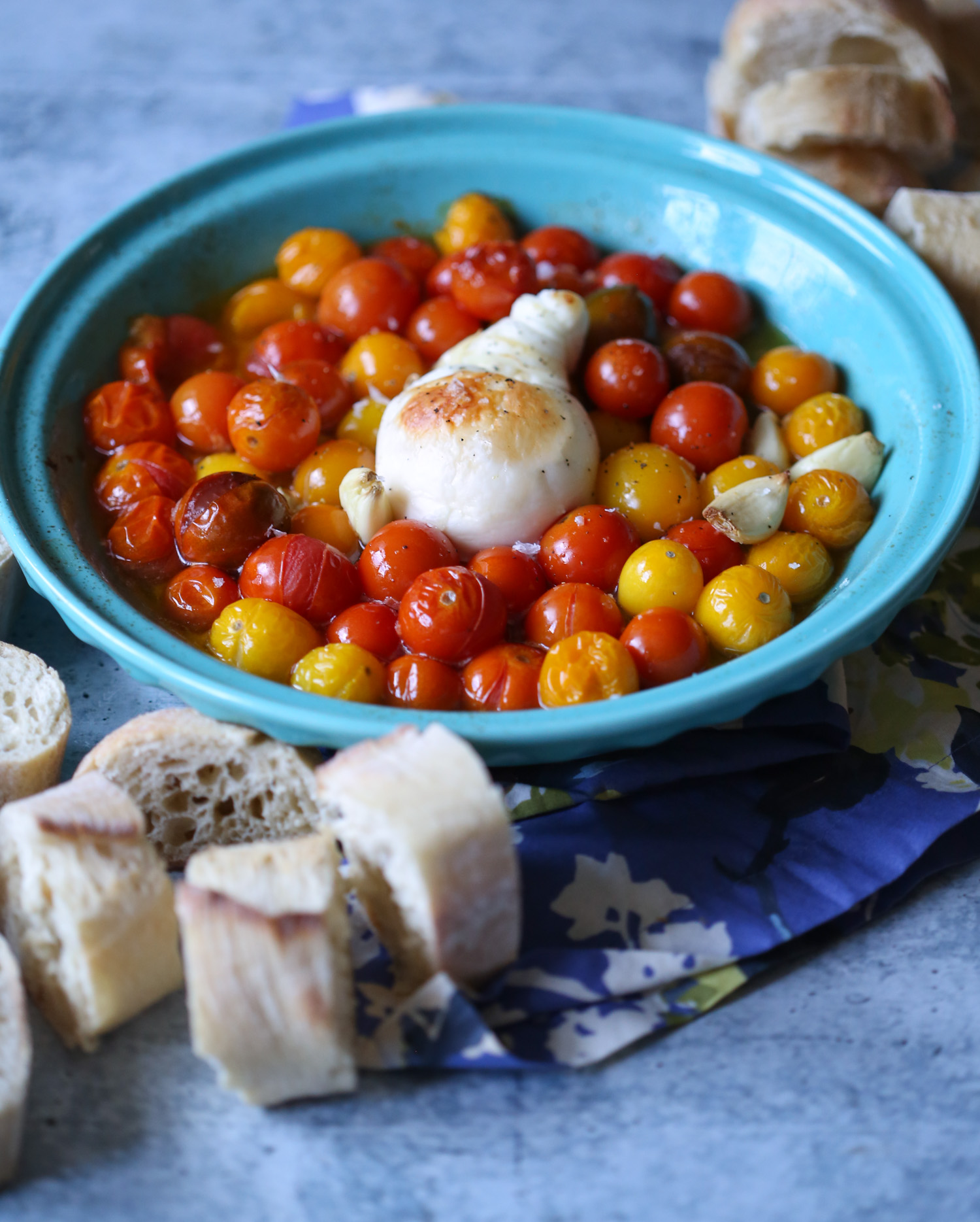 Roasted Burrata with Tomatoes & Garlic from Our Best Bites