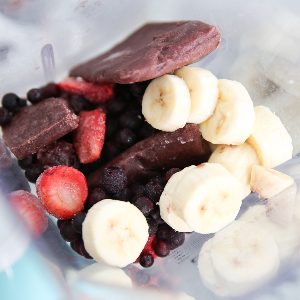 frozen fruit in a blender
