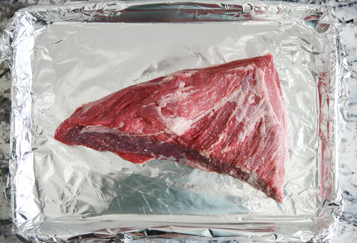 tri tip roast on a foil pan