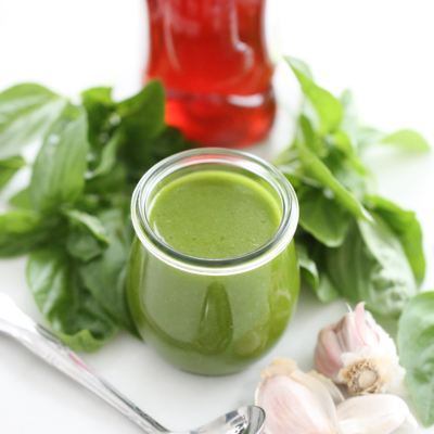 Honey Basil Vinaigrette in a jar