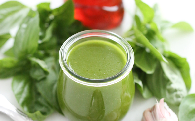 Honey Basil Vinaigrette in a jar