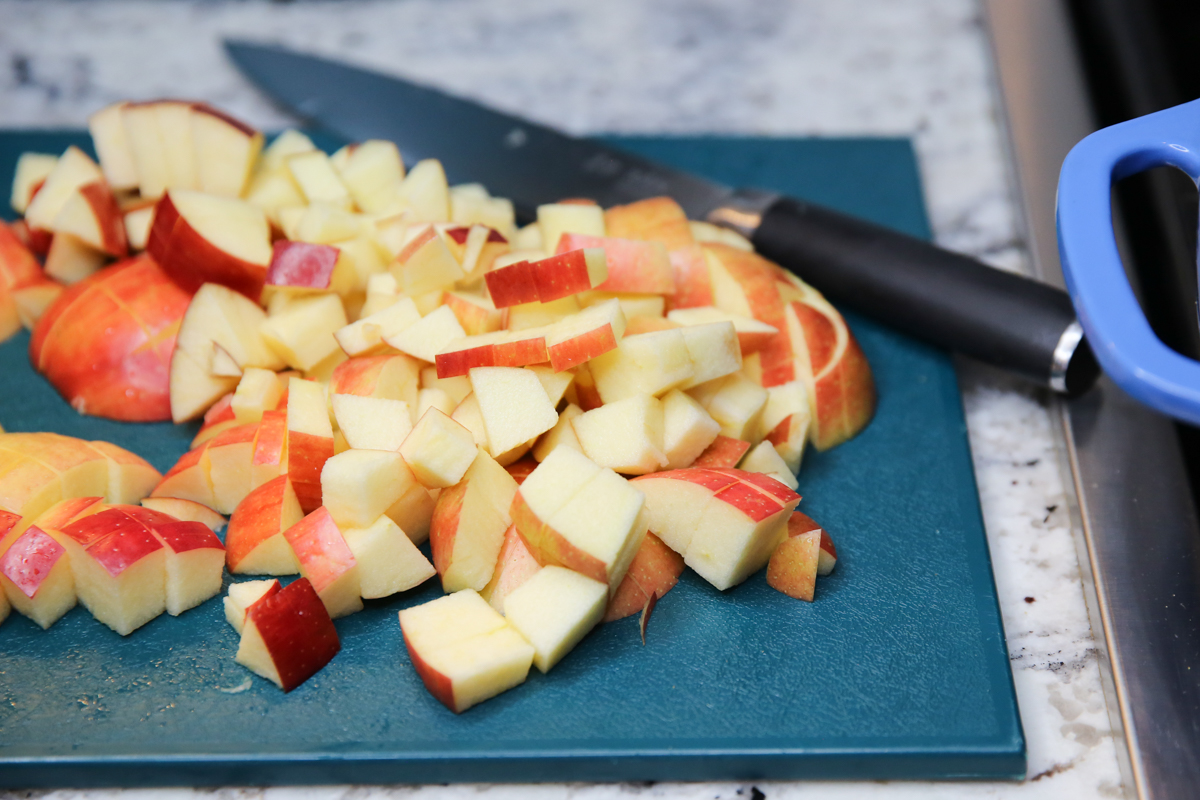 chopped apples on cutting board