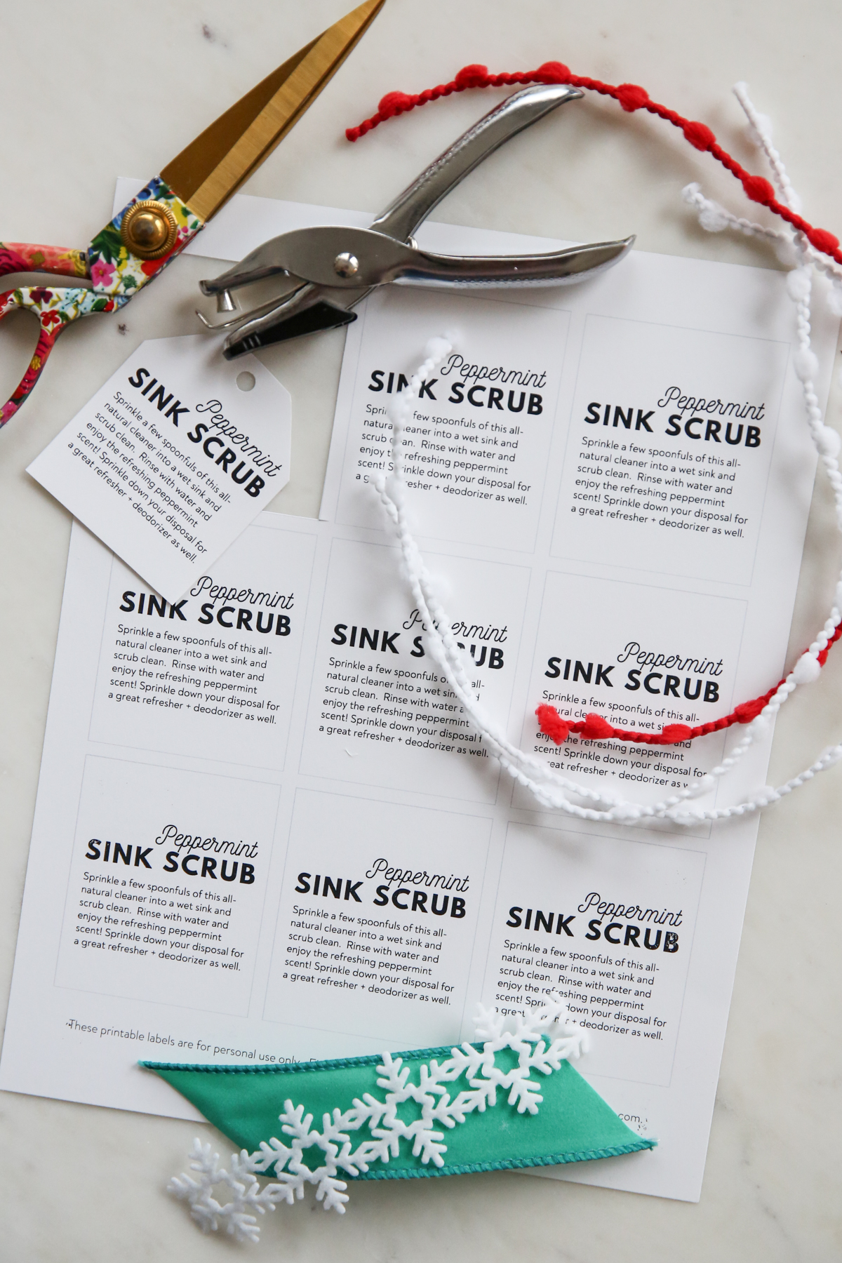 free gift tags for peppermint sink scrub
