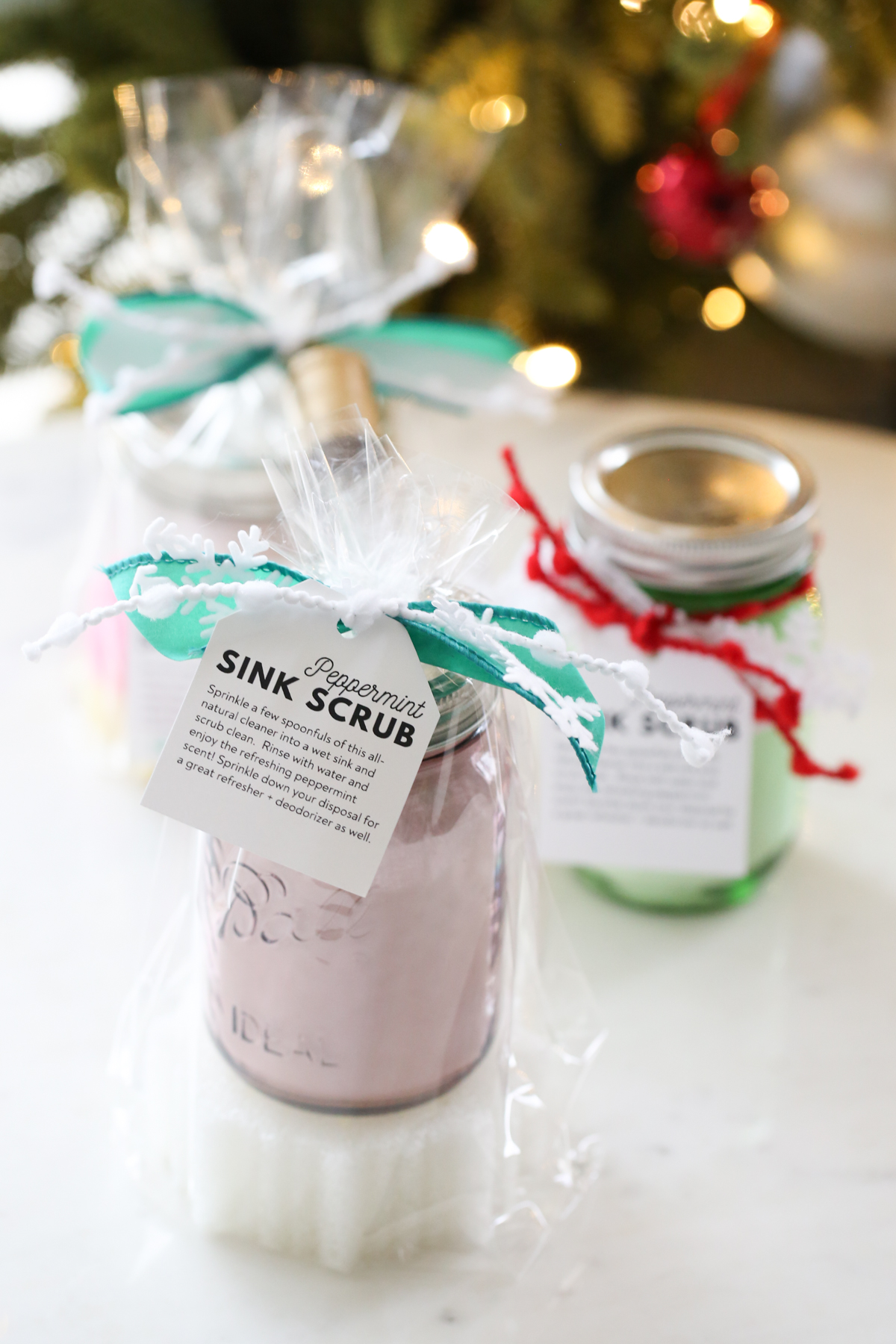 jarred sink cleaner with holiday labels