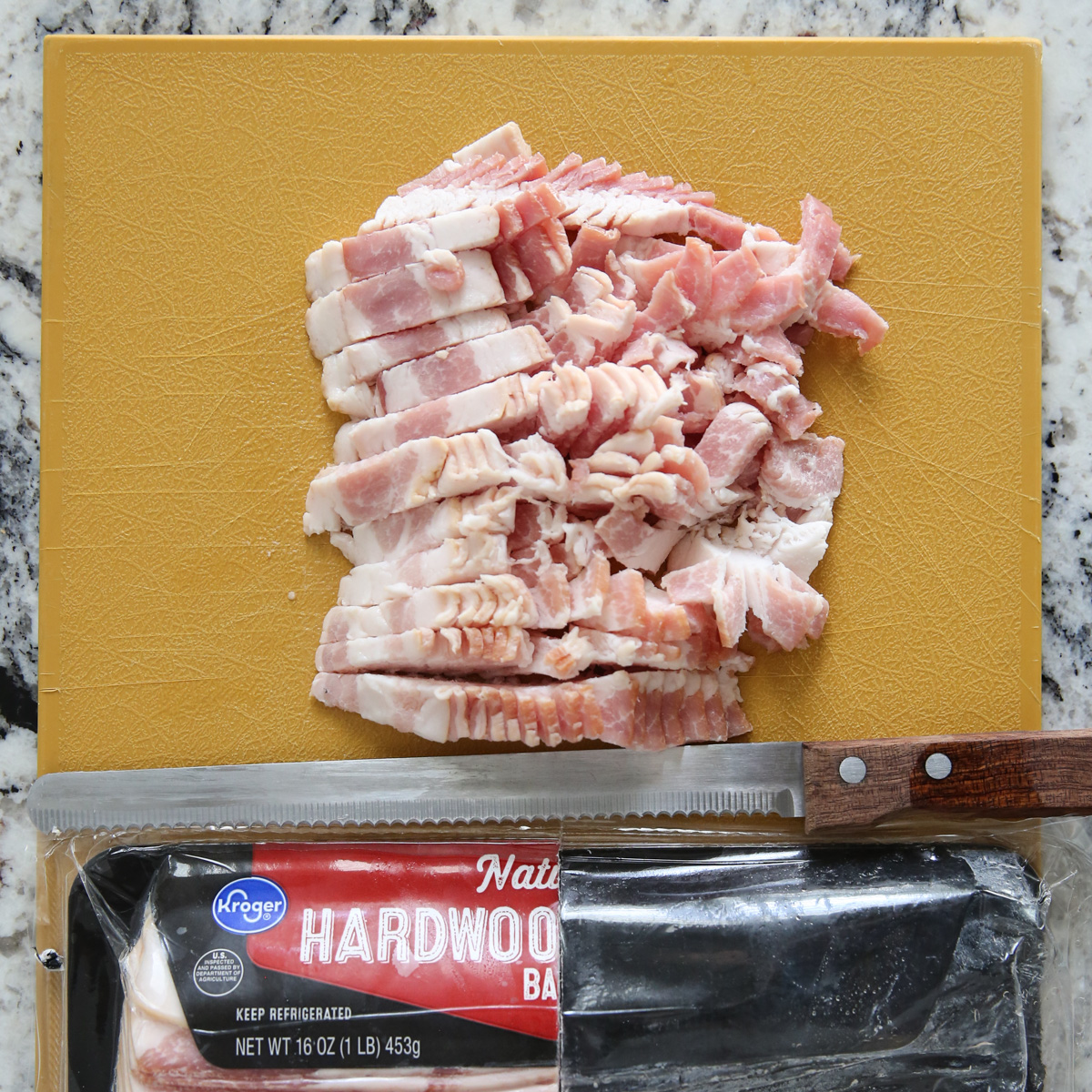 sliced bacon on a cutting board