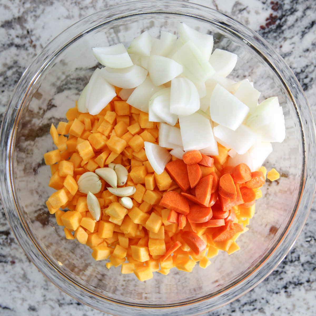 chopped squash, carrot, onion