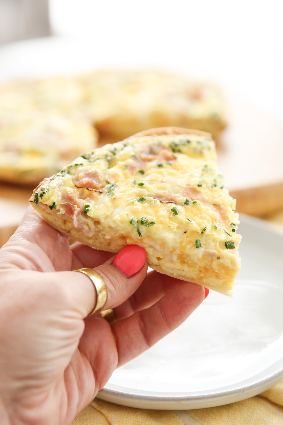 Slice of Baked Egg Tortilla Quiche