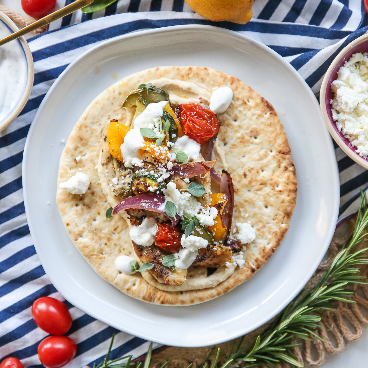 Greek Sheet Pan Chicken on a Pita