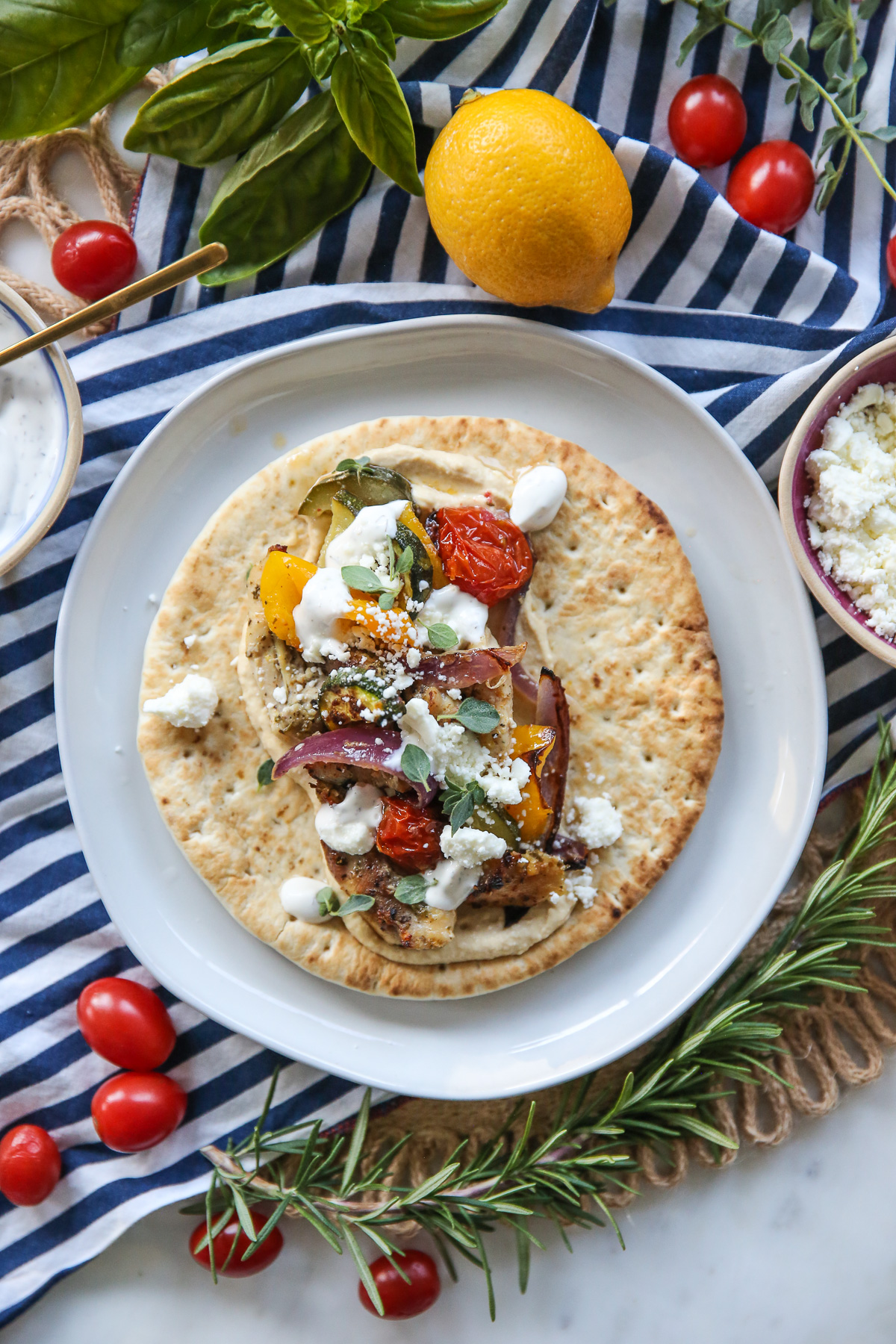 Greek Sheet Pan Chicken on pita