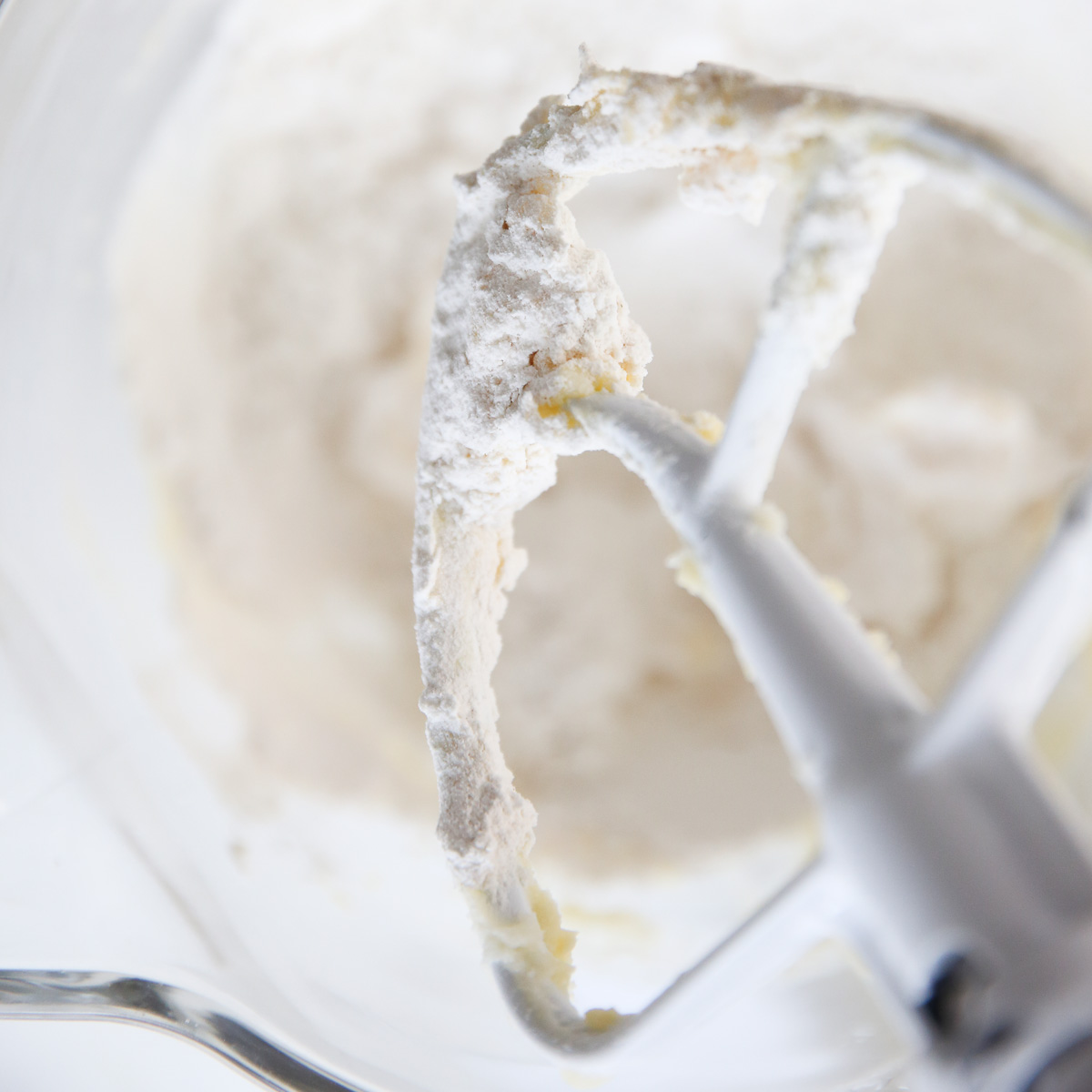 flour dusting a mixing paddle