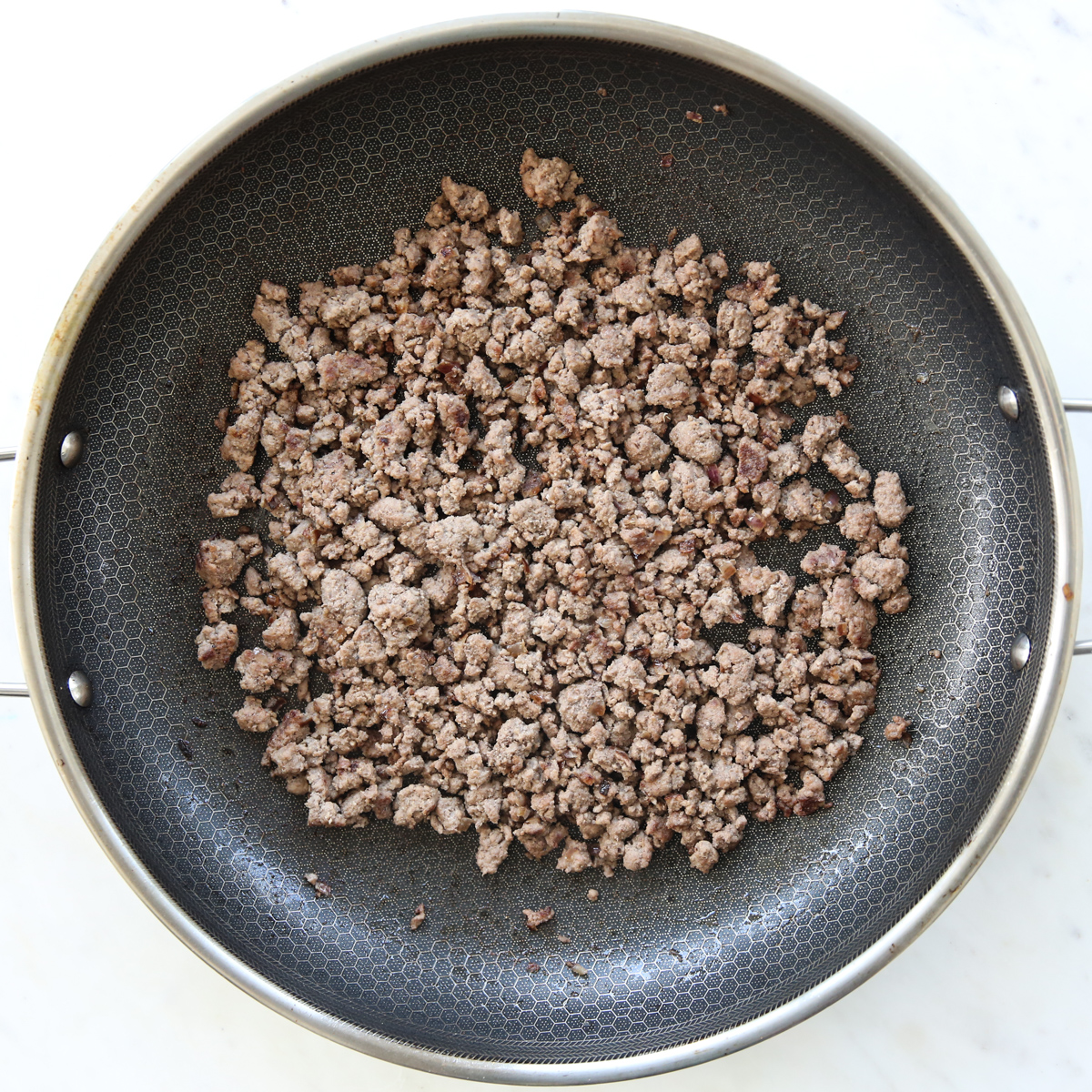 ground beef in a pan