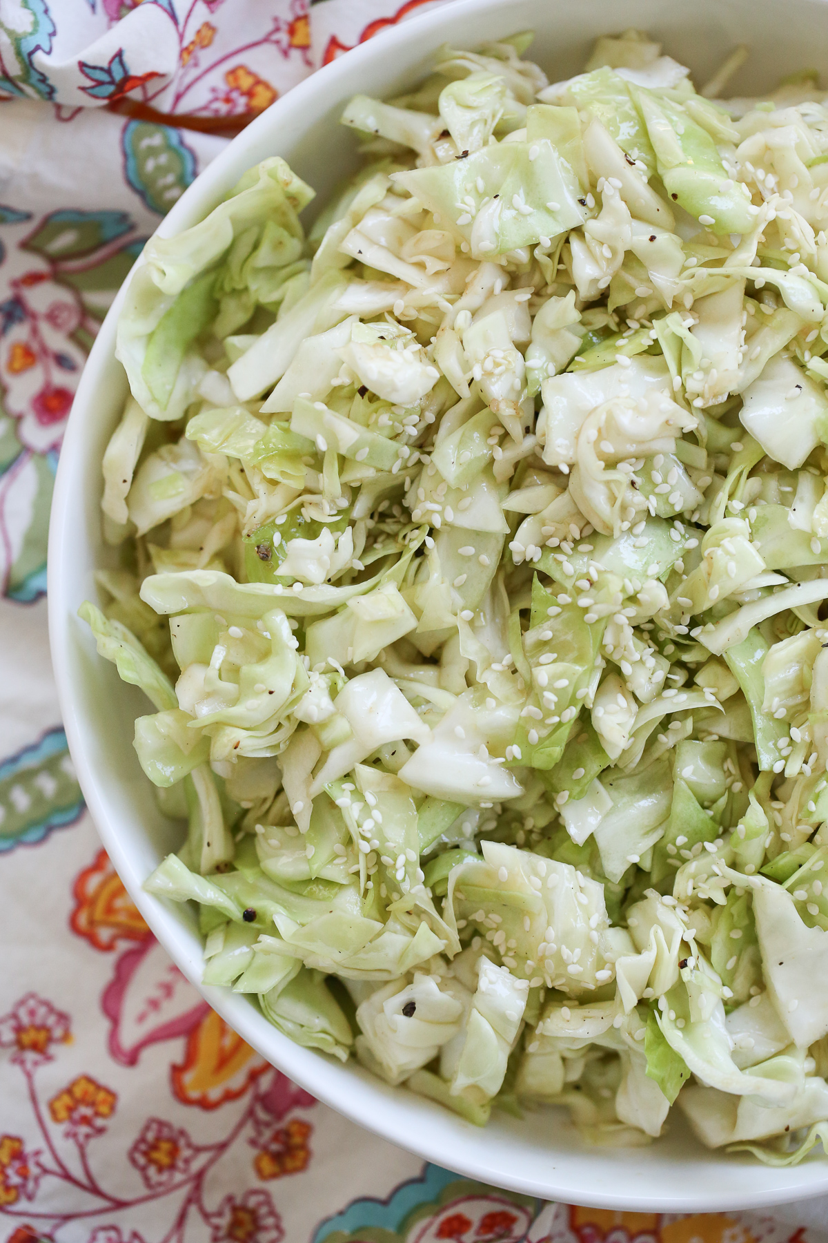 Soy Sesame Cabbage Slaw in a white bowl