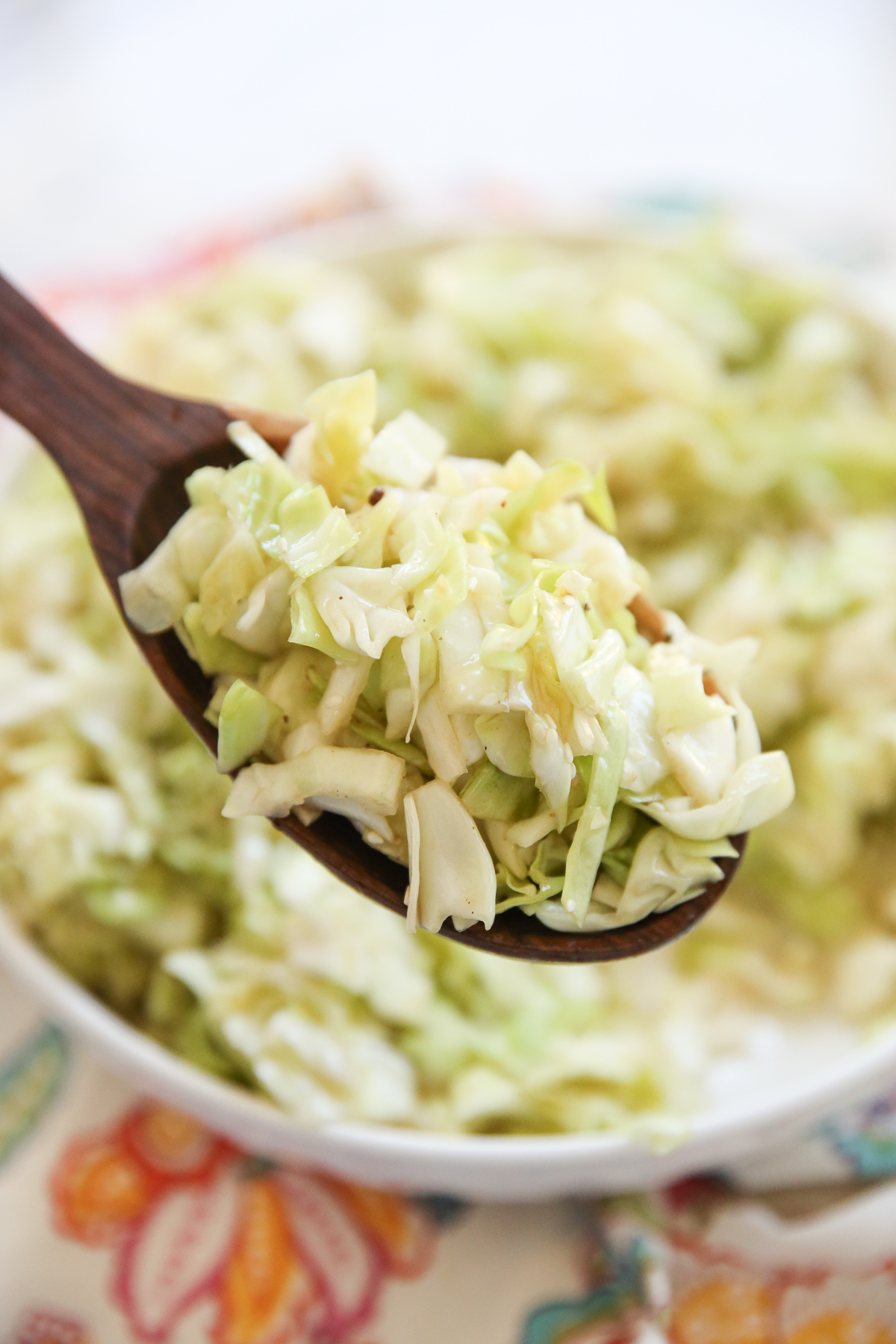 Soy Sesame Cabbage Slaw in a white bowl