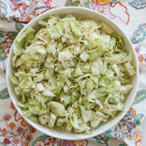 Soy Sesame Cabbage Slaw in a white bowl
