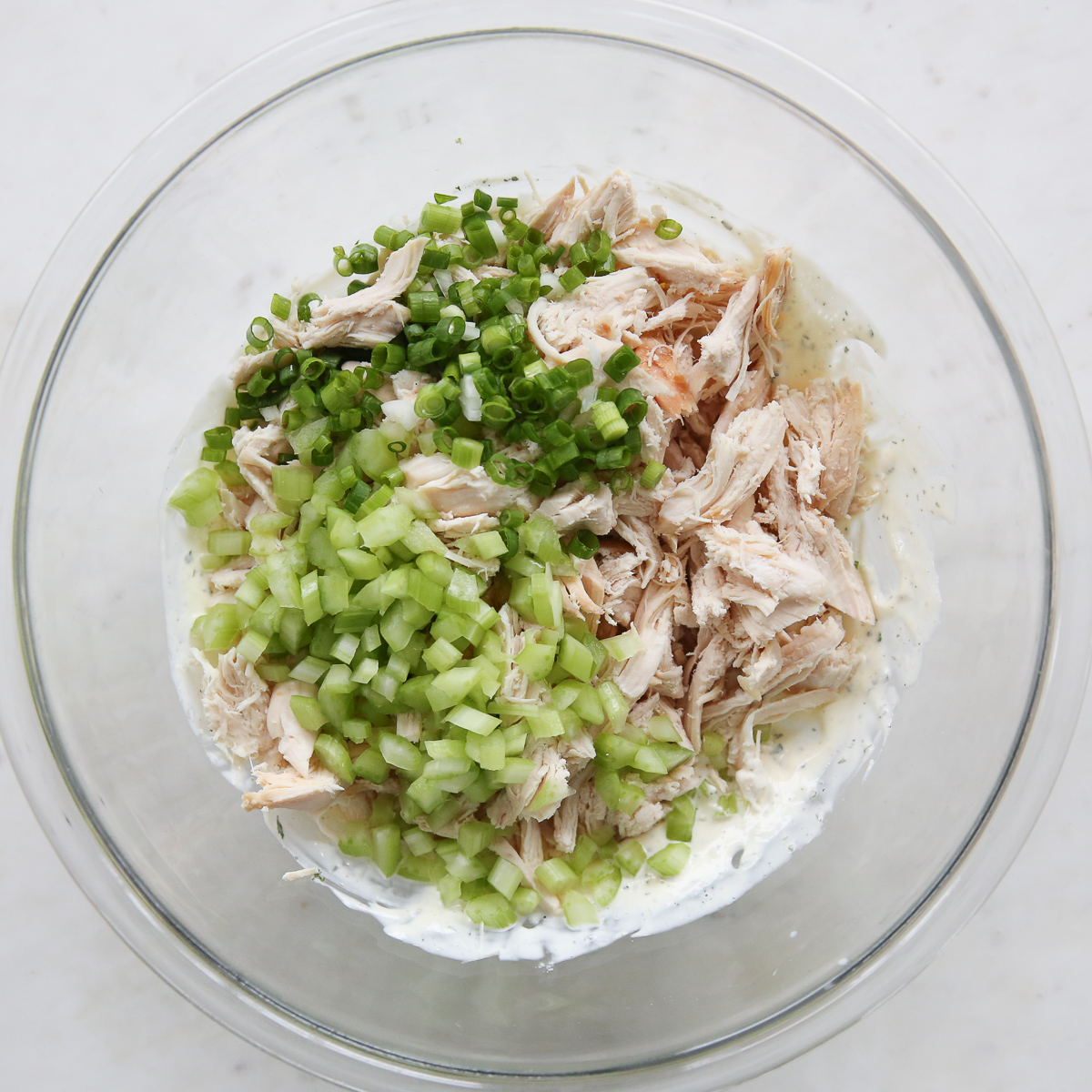 chicken salad ingredients in a bowl