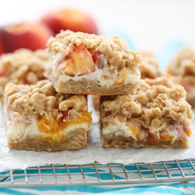 Our Best Bites Peach Crumble Cheesecake Bars
