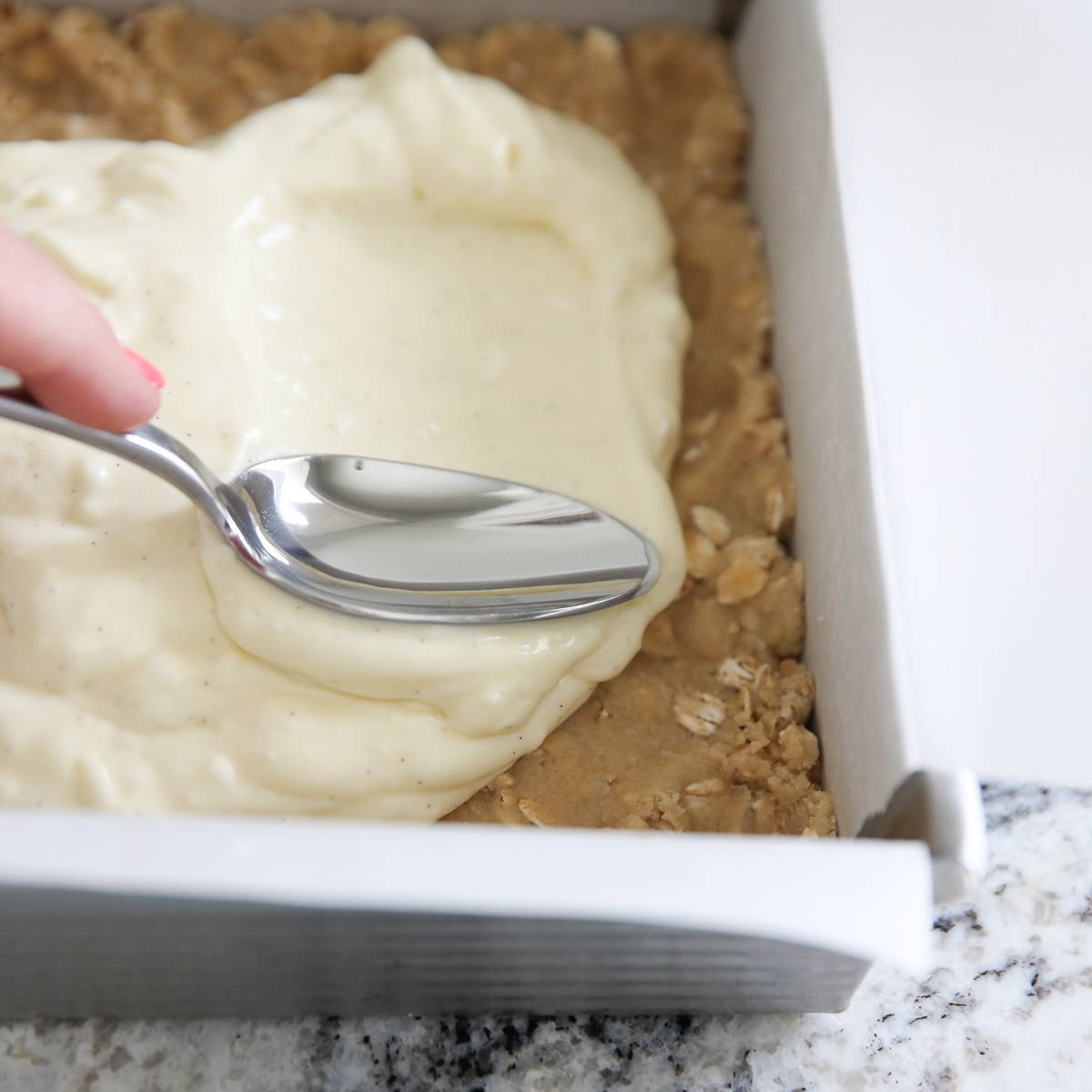 cheesecake filling spread on crust