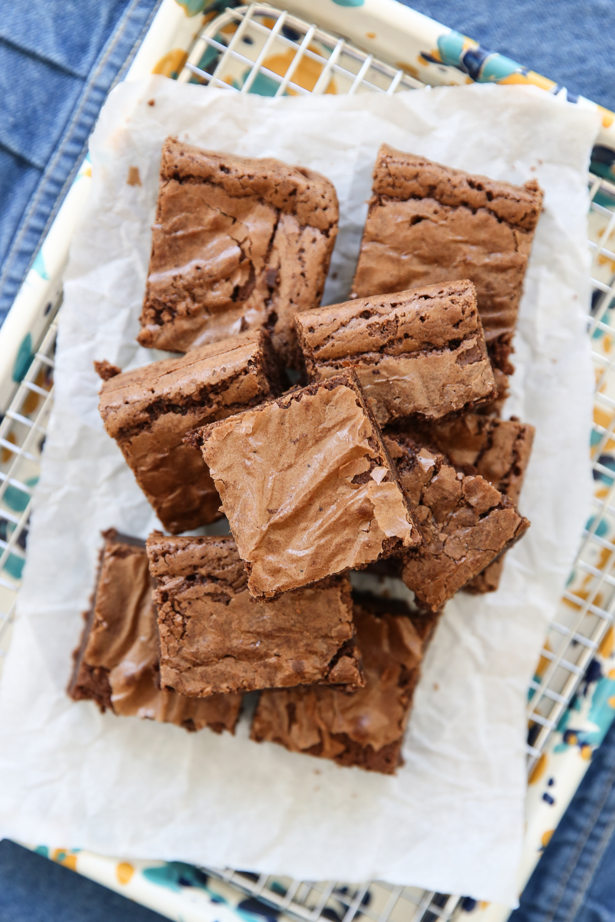 unfrosted brownies on a platter