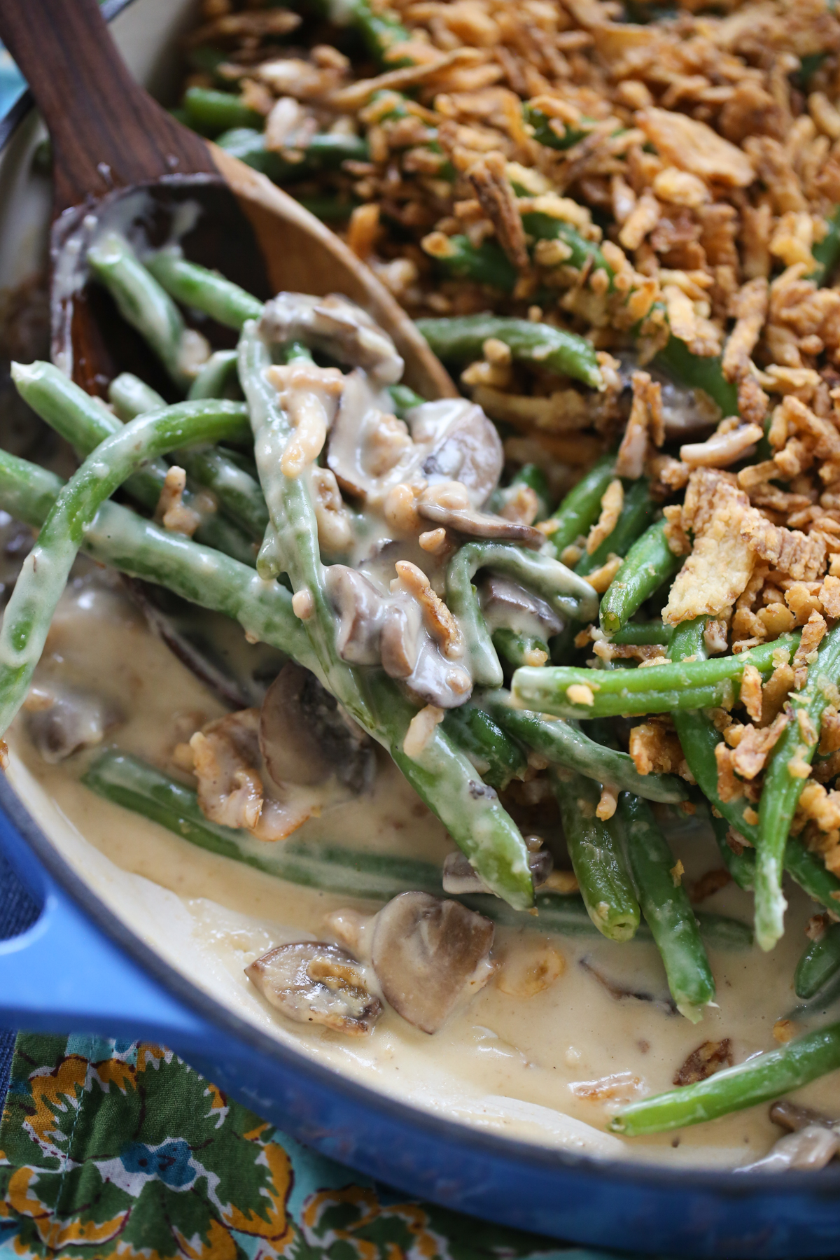 our best bites green bean casserole in a serving dish
