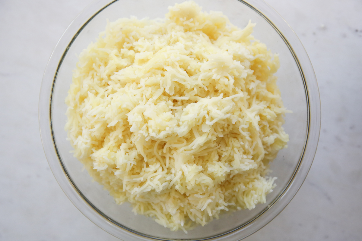 bowl of freshly riced potatoes