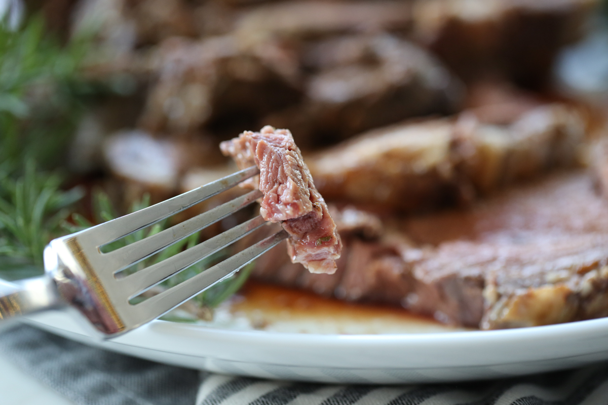 sliced bite of prime rib