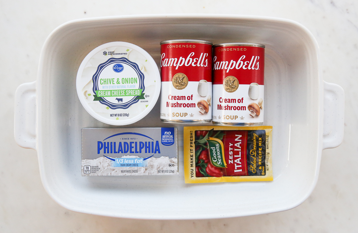 ingredients for chicken dish in a pan