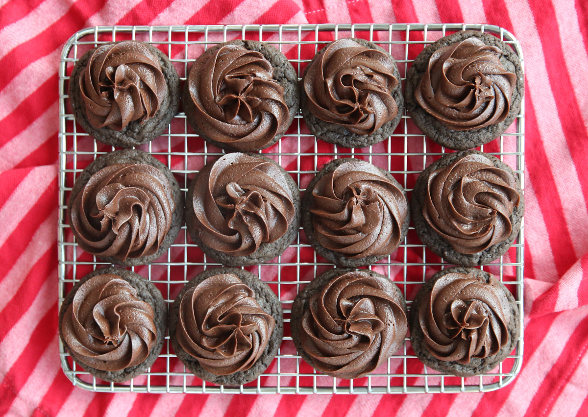 chocolate cookies on a cooling rack
