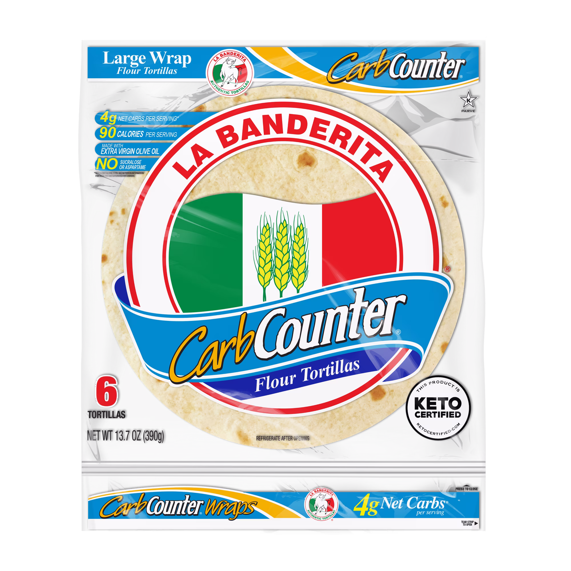 packaging for la banderita carb counter tortillas