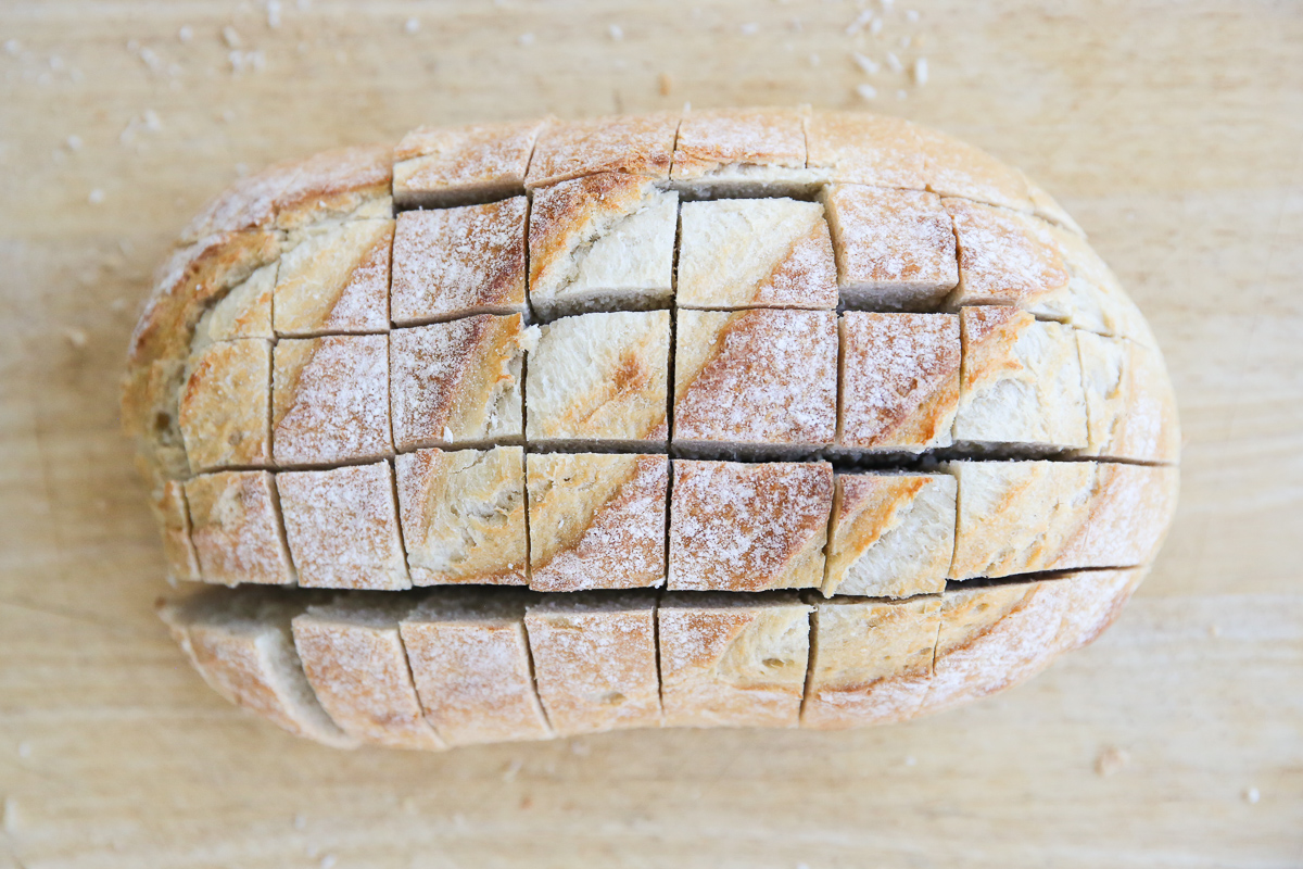 loaf of bread cut into chunks