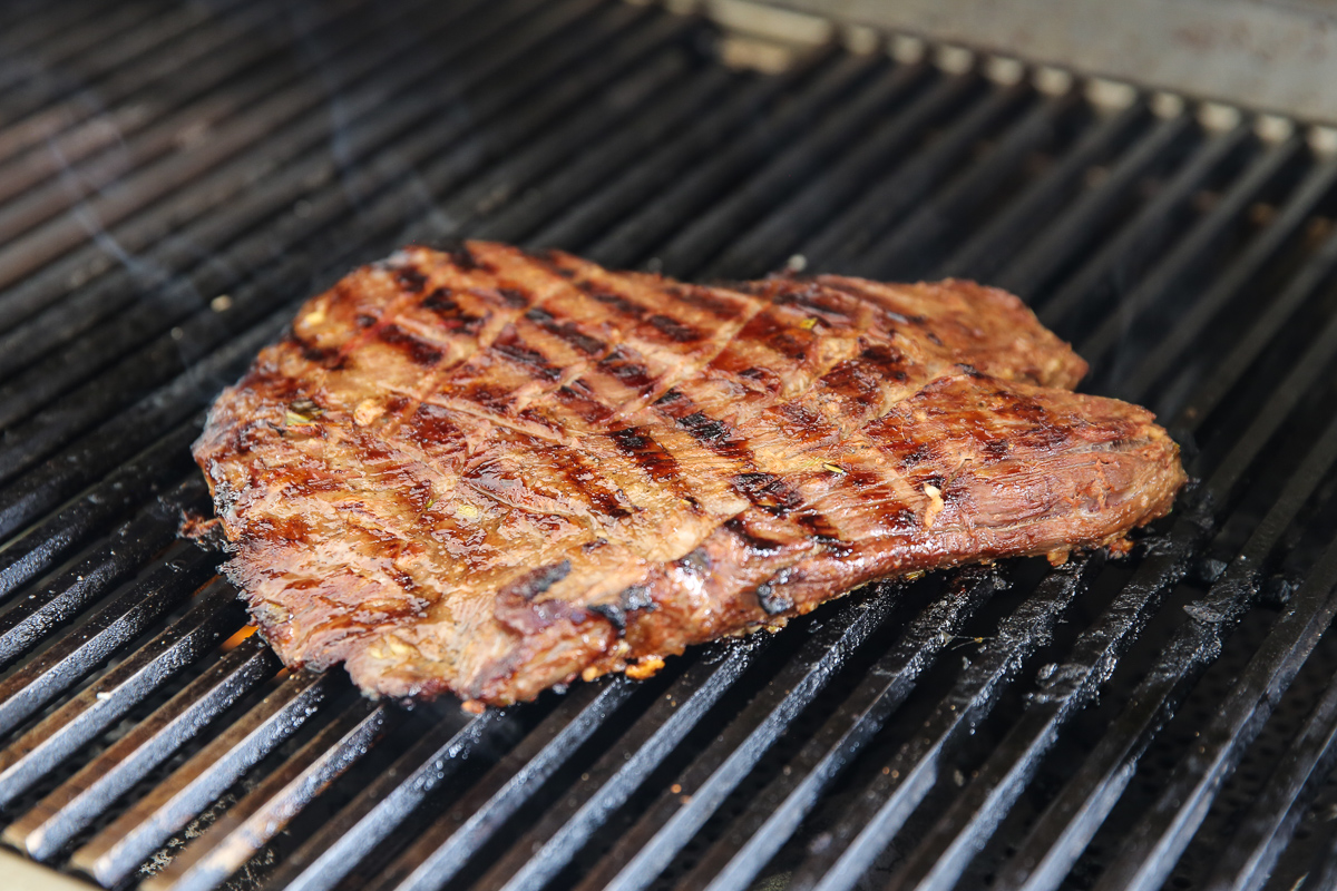 Ginger Soy Flank Steak on a bbq grill