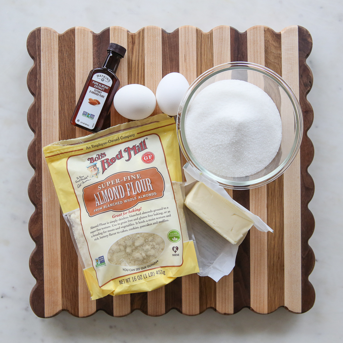 Frangipane ingredients on a cutting board