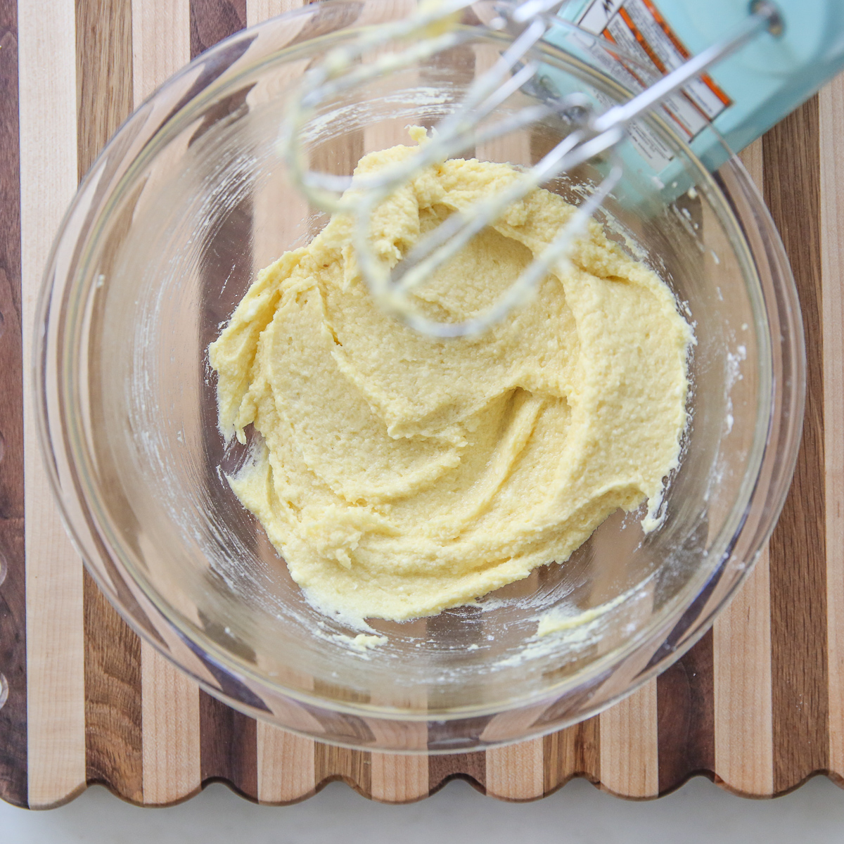 frangipane ingredients whipped in a bowl