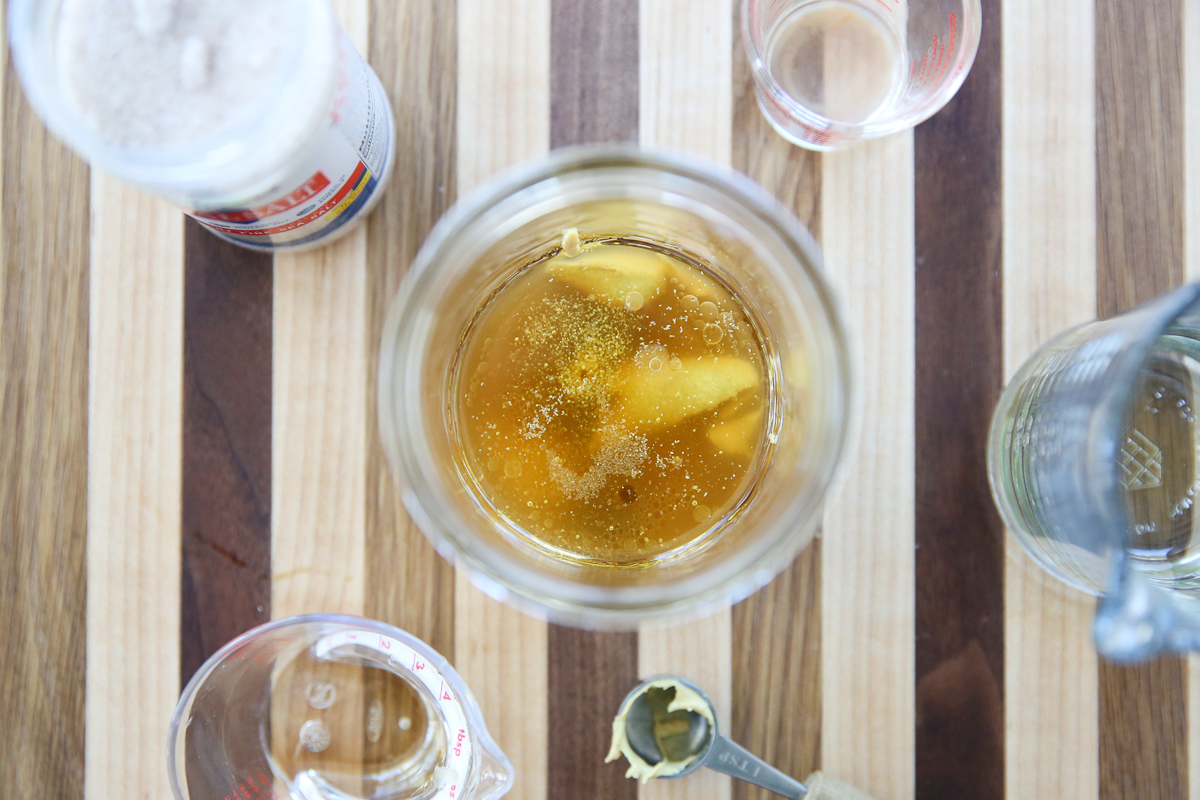 salad dressing ingredients on a cutting board