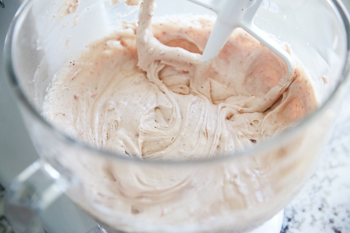 cake batter in a mixing bowl