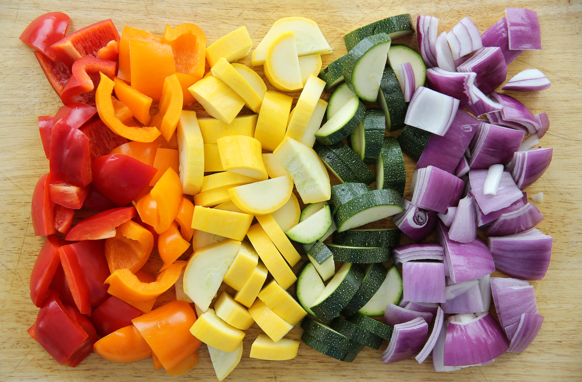 Chopped vegetables ready for grilling